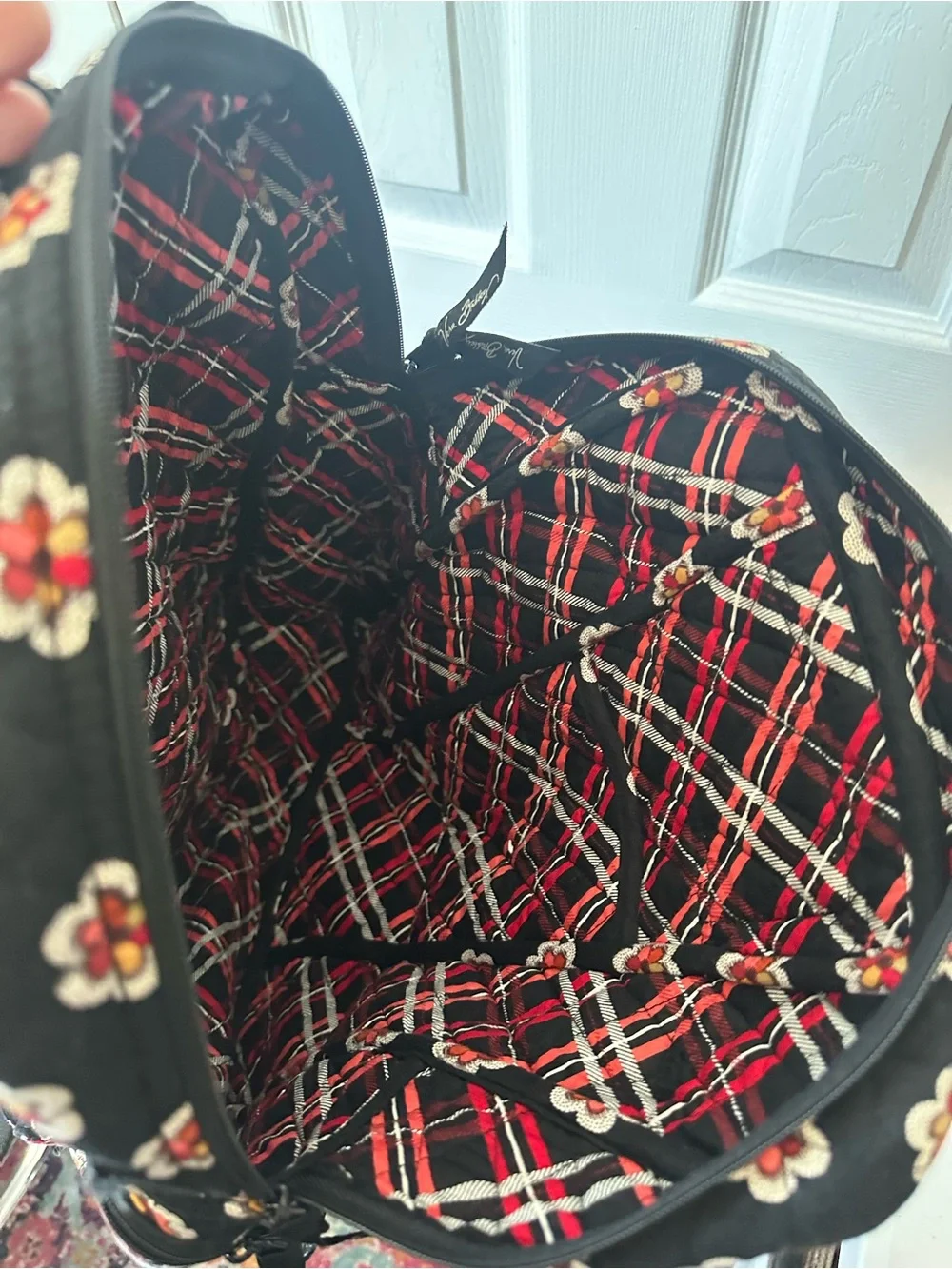 Vera Bradley Large Quilted Backpack in Pirouette Signature Print Black/White/Red